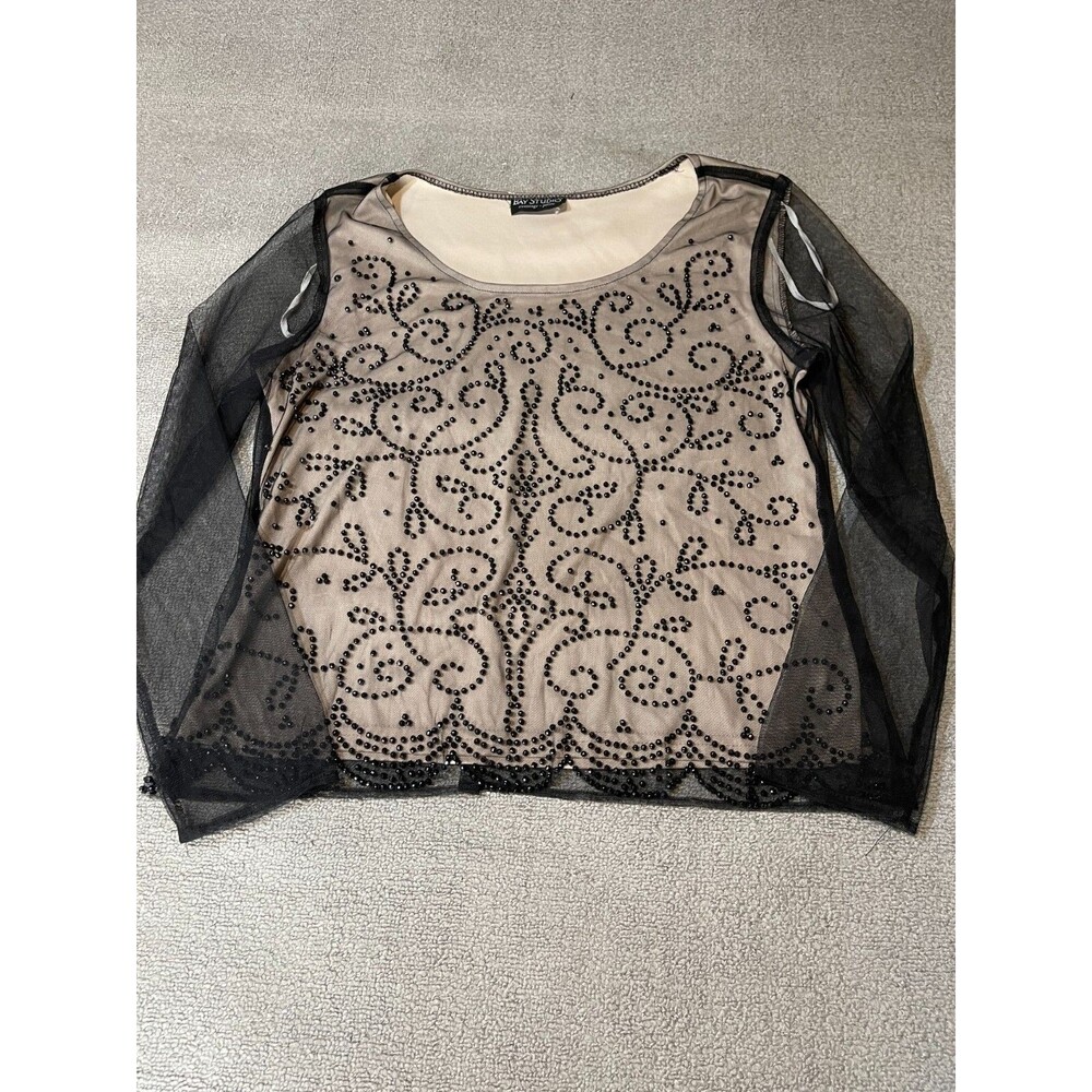 Bay Studio Top Womens Petite  36" Chest Long Sleeve Sheer Blouse